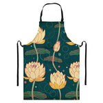 Vintage Lotus Pattern Print Bib Apron With Pocket