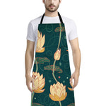Vintage Lotus Pattern Print Bib Apron With Pocket