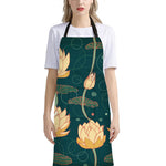 Vintage Lotus Pattern Print Bib Apron With Pocket