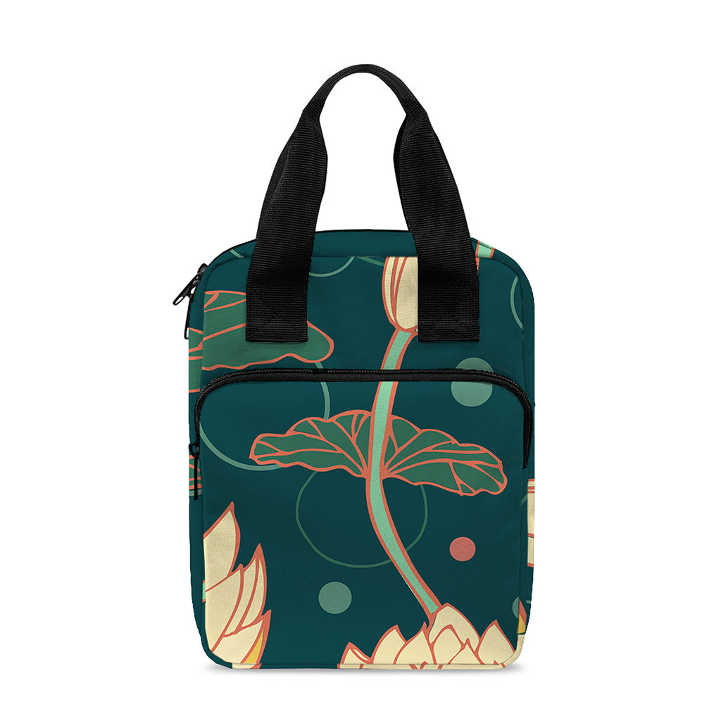 Vintage Lotus Pattern Print Bible Tote Bag