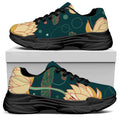 Vintage Lotus Pattern Print Black Chunky Shoes