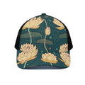 Vintage Lotus Pattern Print Black Mesh Trucker Hat