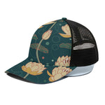Vintage Lotus Pattern Print Black Mesh Trucker Cap