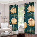 Vintage Lotus Pattern Print Blackout Grommet Curtains