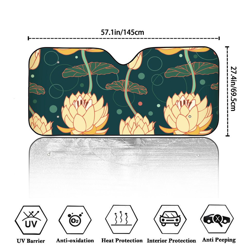 Vintage Lotus Pattern Print Car Windshield Sun Shade