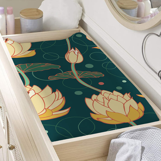 Vintage Lotus Pattern Print Changing Pad Cover