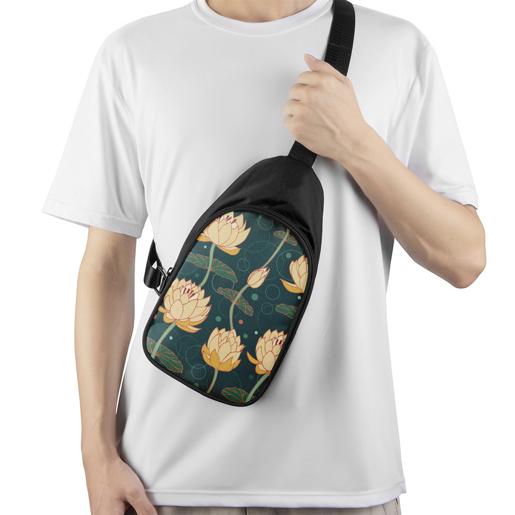 Vintage Lotus Pattern Print Chest Bag