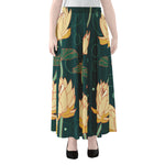 Vintage Lotus Pattern Print Chiffon Maxi Skirt