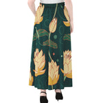Vintage Lotus Pattern Print Chiffon Maxi Skirt