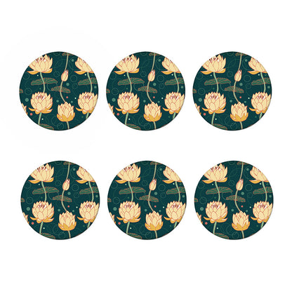 Vintage Lotus Pattern Print Coaster Set
