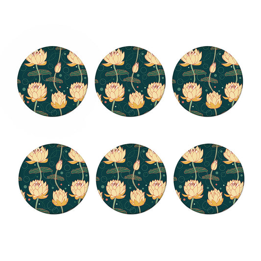Vintage Lotus Pattern Print Coaster Set