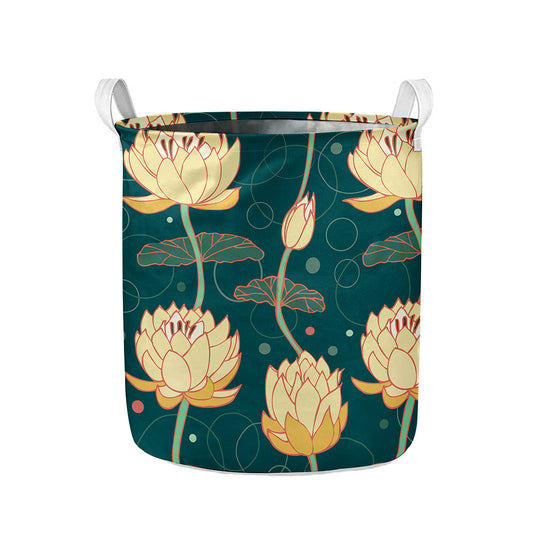 Vintage Lotus Pattern Print Collapsible Laundry Basket