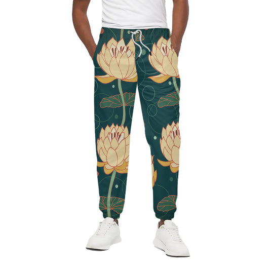 Vintage Lotus Pattern Print Cotton Pants