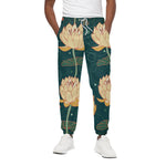 Vintage Lotus Pattern Print Cotton Pants