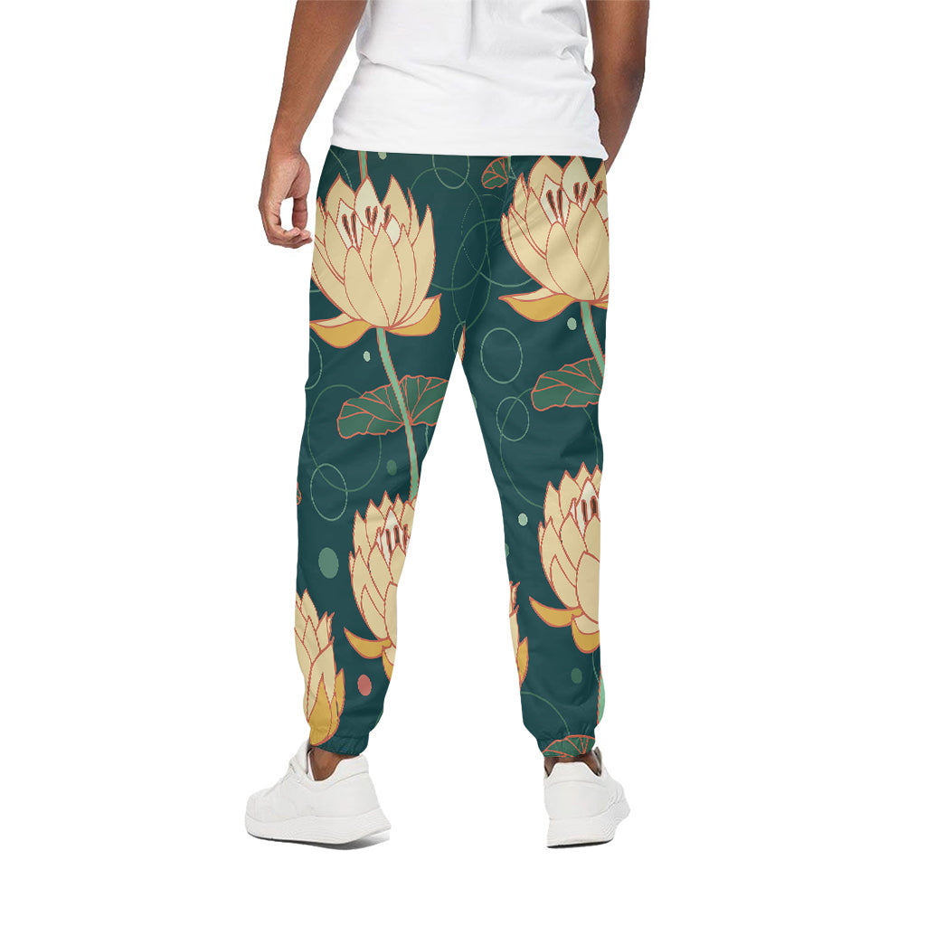 Vintage Lotus Pattern Print Cotton Pants