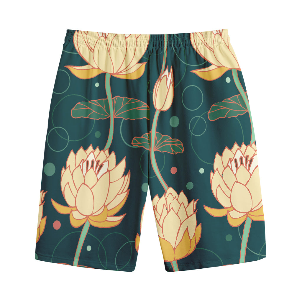 Vintage Lotus Pattern Print Cotton Shorts