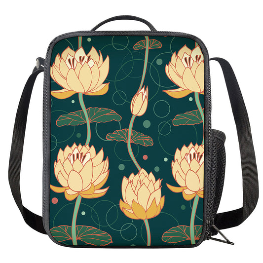 Vintage Lotus Pattern Print Crossbody Lunch Bag