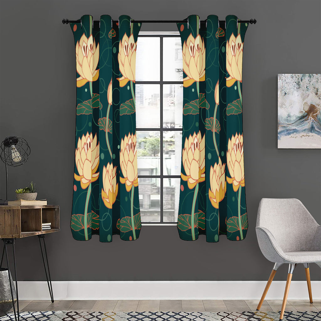Vintage Lotus Pattern Print Curtain
