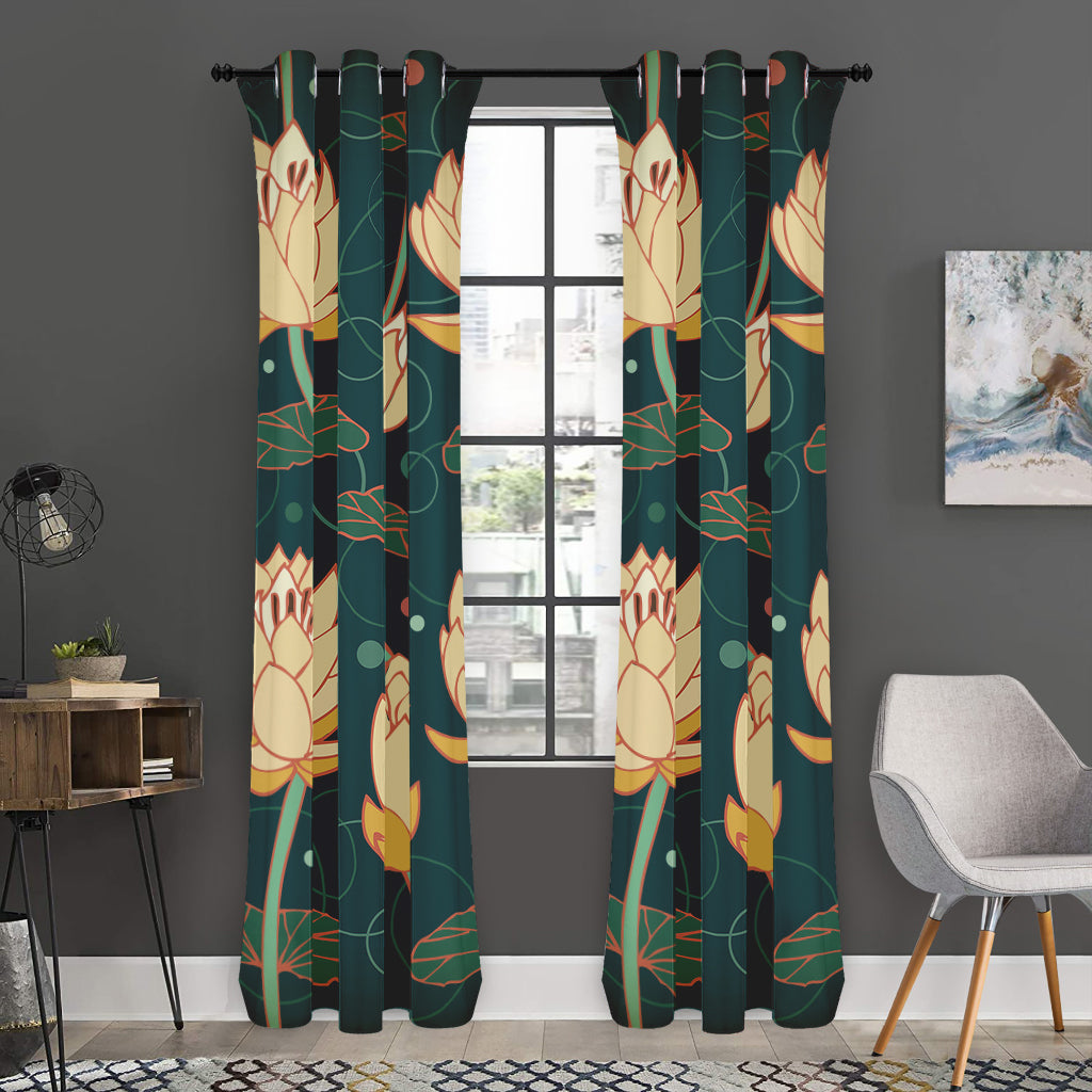 Vintage Lotus Pattern Print Curtain