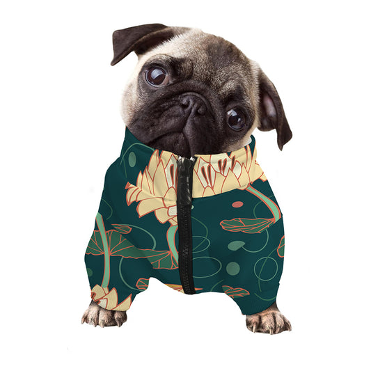 Vintage Lotus Pattern Print Dog Zip Up Jacket