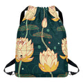 Vintage Lotus Pattern Print Drawstring Backpack