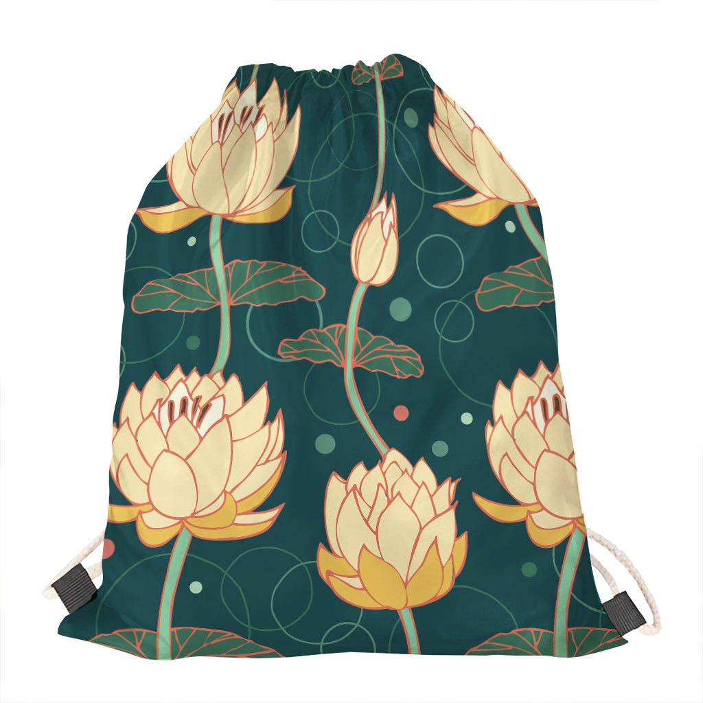 Vintage Lotus Pattern Print Drawstring Bag