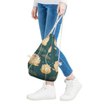 Vintage Lotus Pattern Print Drawstring Bag