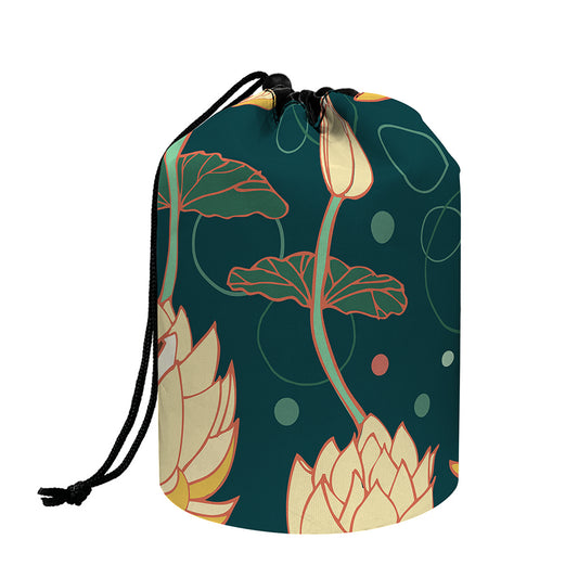 Vintage Lotus Pattern Print Drawstring Makeup Bag