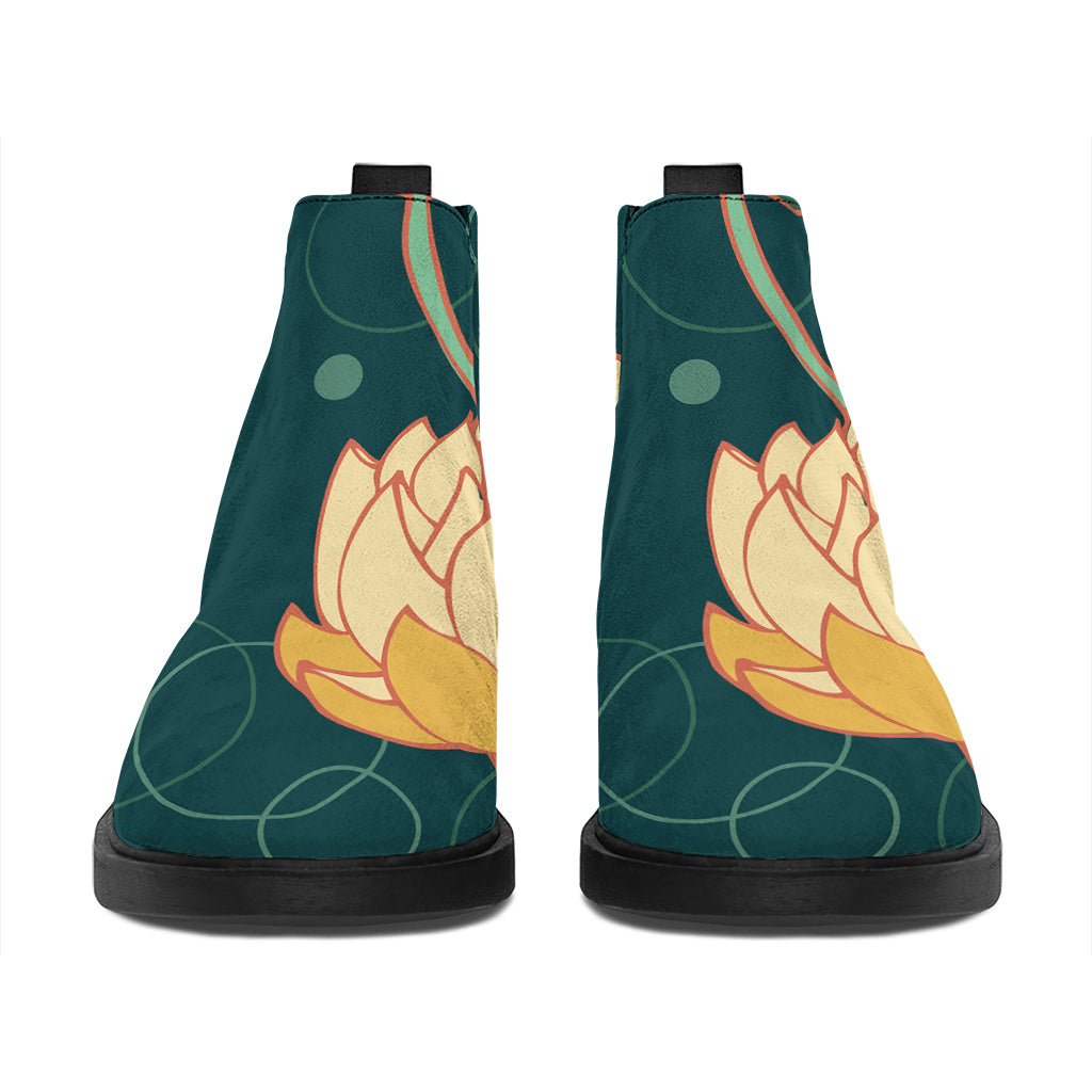 Vintage Lotus Pattern Print Flat Ankle Boots