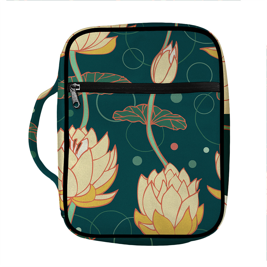 Vintage Lotus Pattern Print Front Pocket Bible Bag