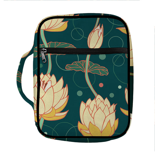 Vintage Lotus Pattern Print Front Pocket Bible Bag