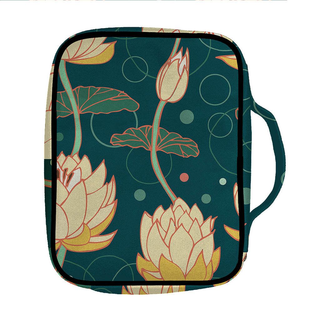 Vintage Lotus Pattern Print Front Pocket Bible Bag
