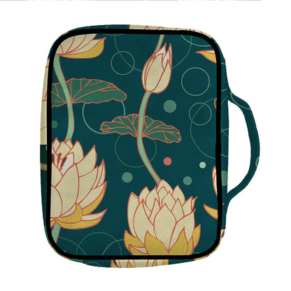 Vintage Lotus Pattern Print Front Pocket Bible Bag