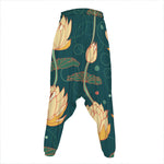 Vintage Lotus Pattern Print Hammer Pants