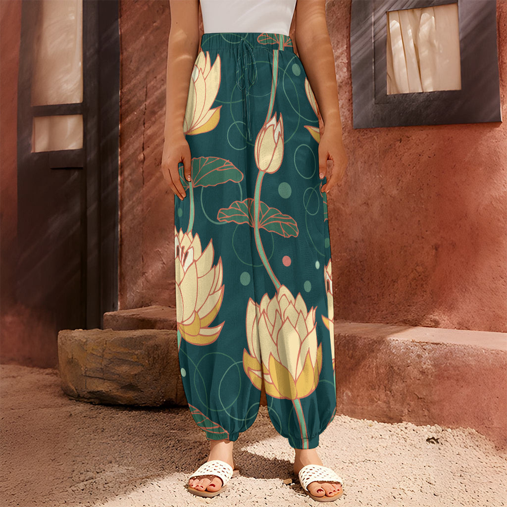 Vintage Lotus Pattern Print Harem Pants