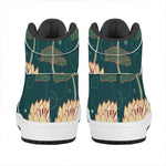 Vintage Lotus Pattern Print High Top Leather Sneakers