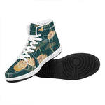 Vintage Lotus Pattern Print High Top Leather Sneakers