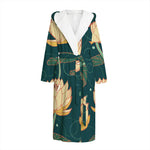 Vintage Lotus Pattern Print Hooded Bathrobe