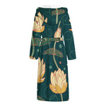 Vintage Lotus Pattern Print Hooded Bathrobe