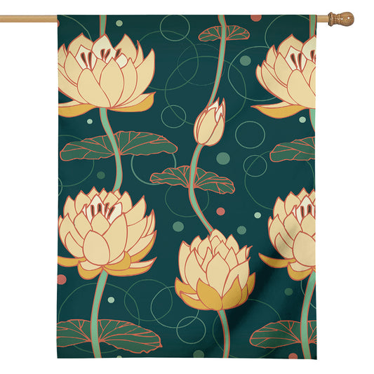Vintage Lotus Pattern Print House Flag