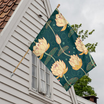 Vintage Lotus Pattern Print House Flag