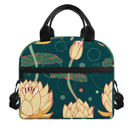 Vintage Lotus Pattern Print Insulated Lunch Bag