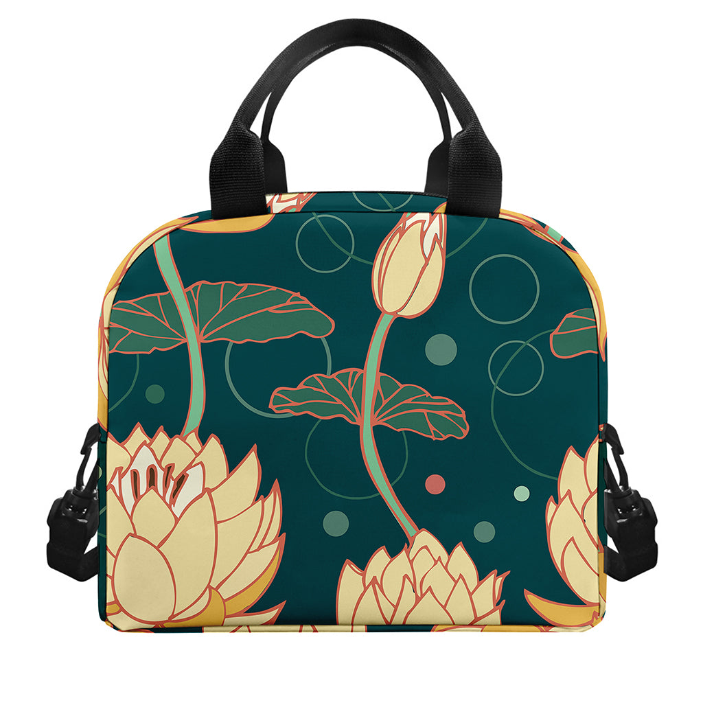 Vintage Lotus Pattern Print Insulated Lunch Bag