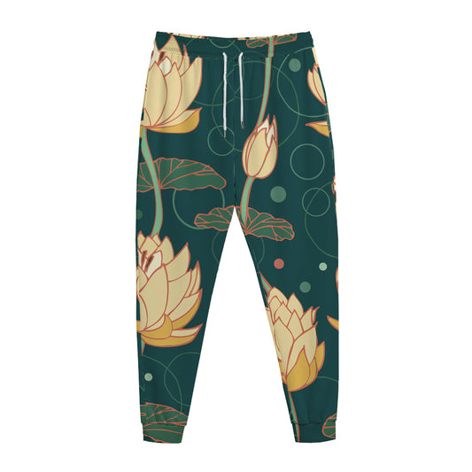 Vintage Lotus Pattern Print Jogger Pants
