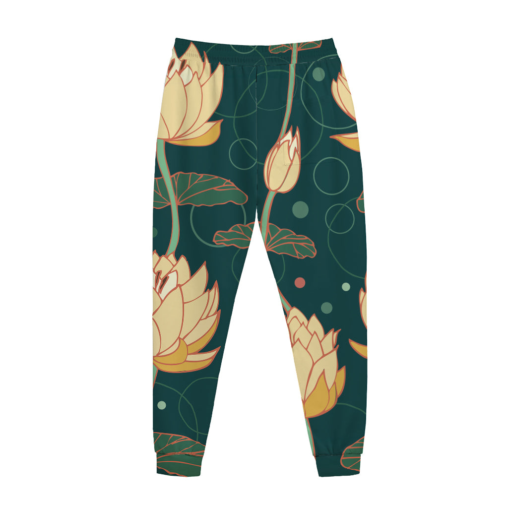 Vintage Lotus Pattern Print Jogger Pants