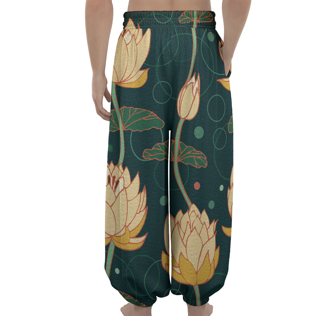 Vintage Lotus Pattern Print Lantern Pants