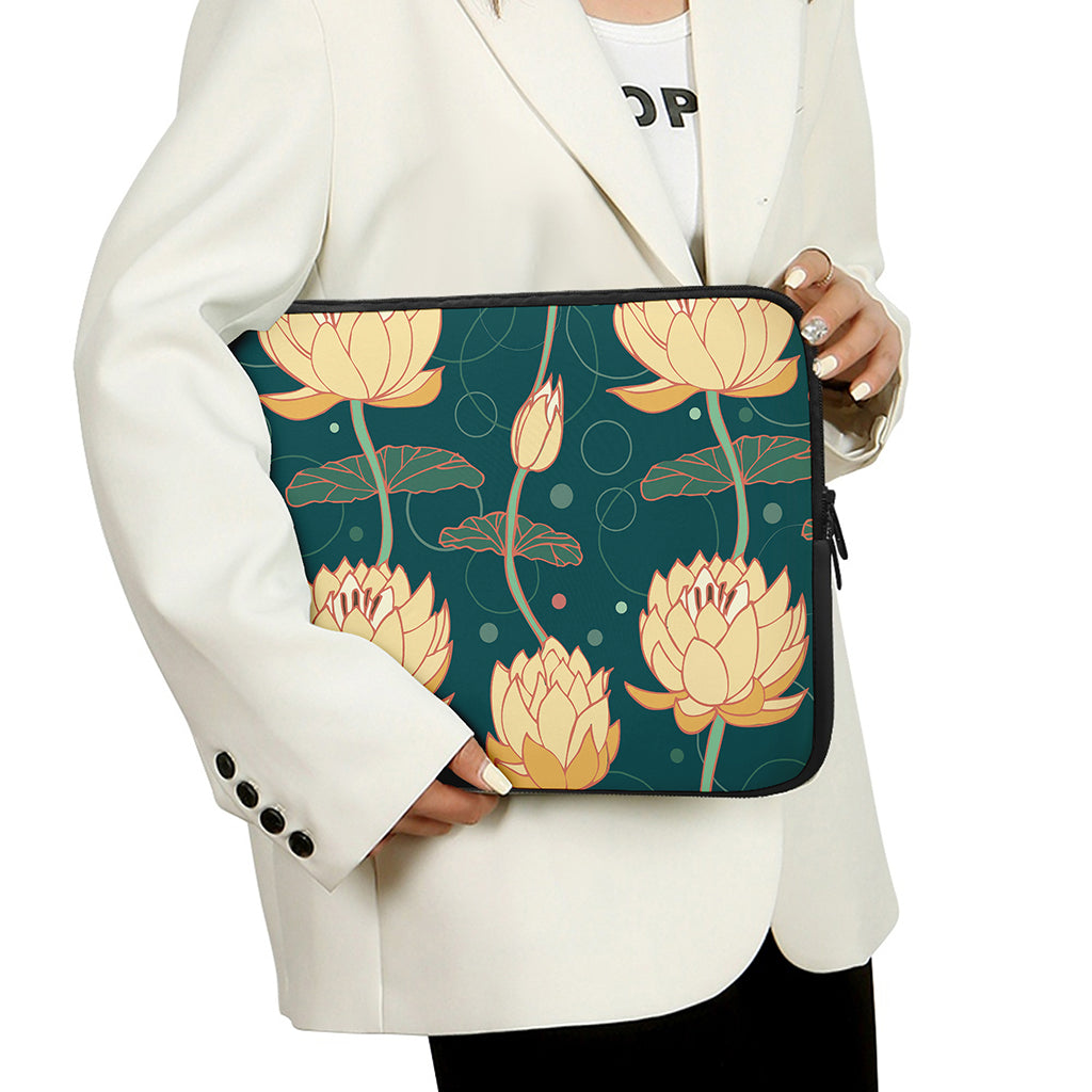 Vintage Lotus Pattern Print Laptop Sleeve