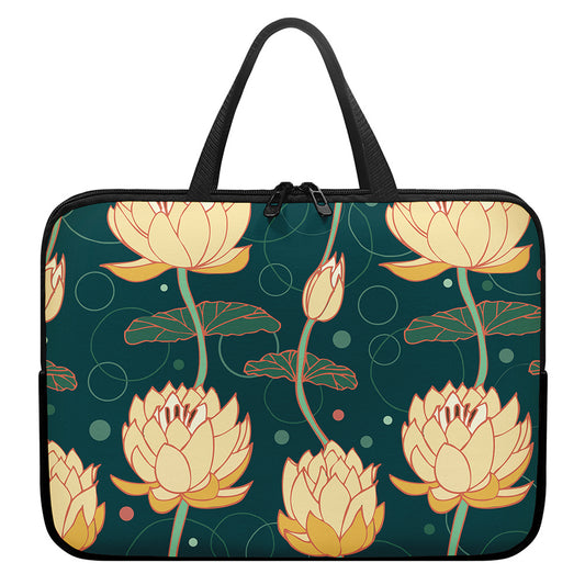 Vintage Lotus Pattern Print Laptop Sleeve With Handle