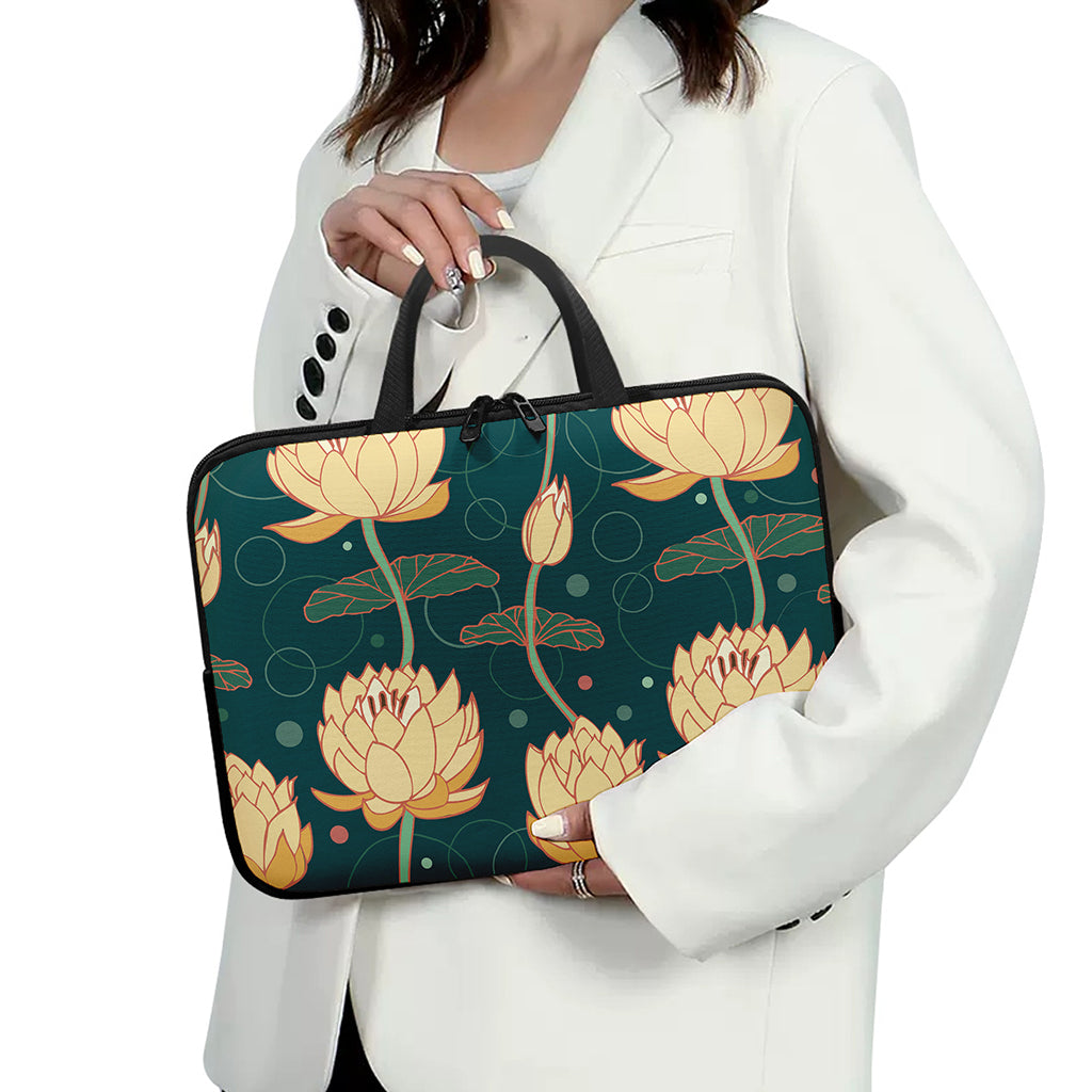 Vintage Lotus Pattern Print Laptop Sleeve With Handle
