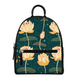Vintage Lotus Pattern Print Leather Backpack